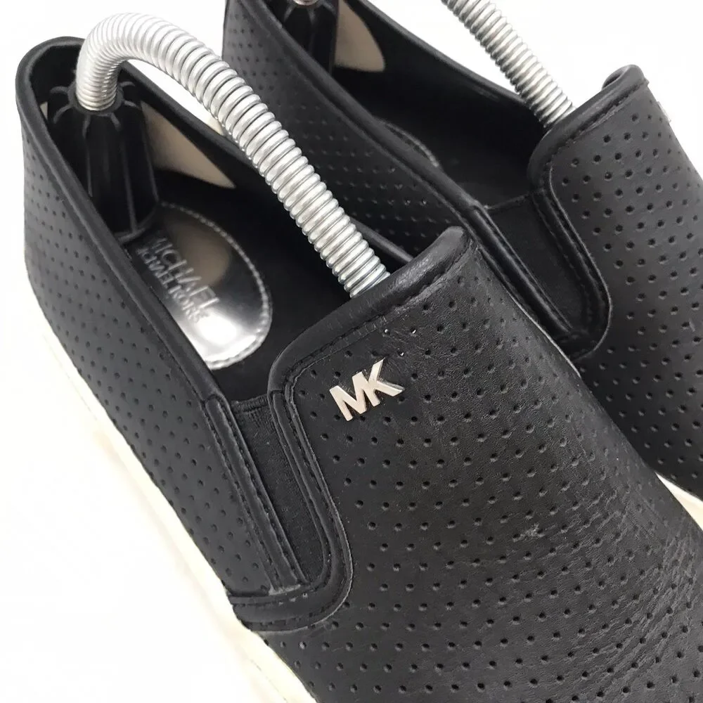Michael Kors Boerum Lasered Leather Loafers Women's 6M Black Double Gore Shoes